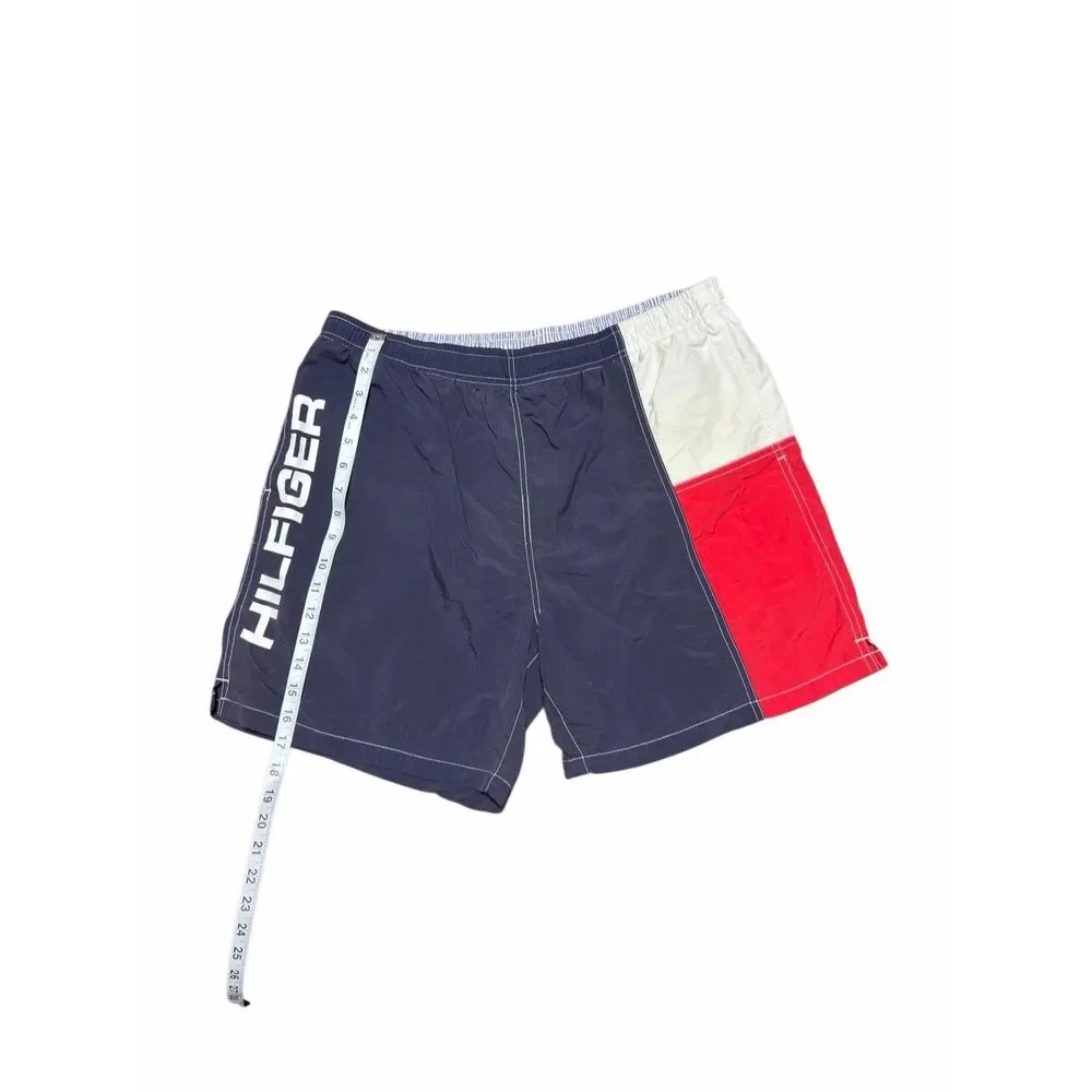 Vintage Tommy Hilfiger Swim Trunks Mens Large USA Navy Blue Drawstring 90s